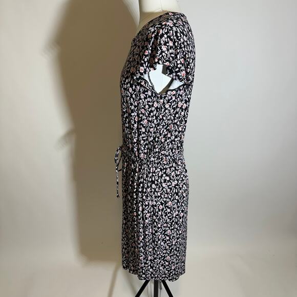 a.n.a. A New Approach Black‎ Floral Cap Sleeve Dress Womens Size Medium Pullover - Picture 5 of 10